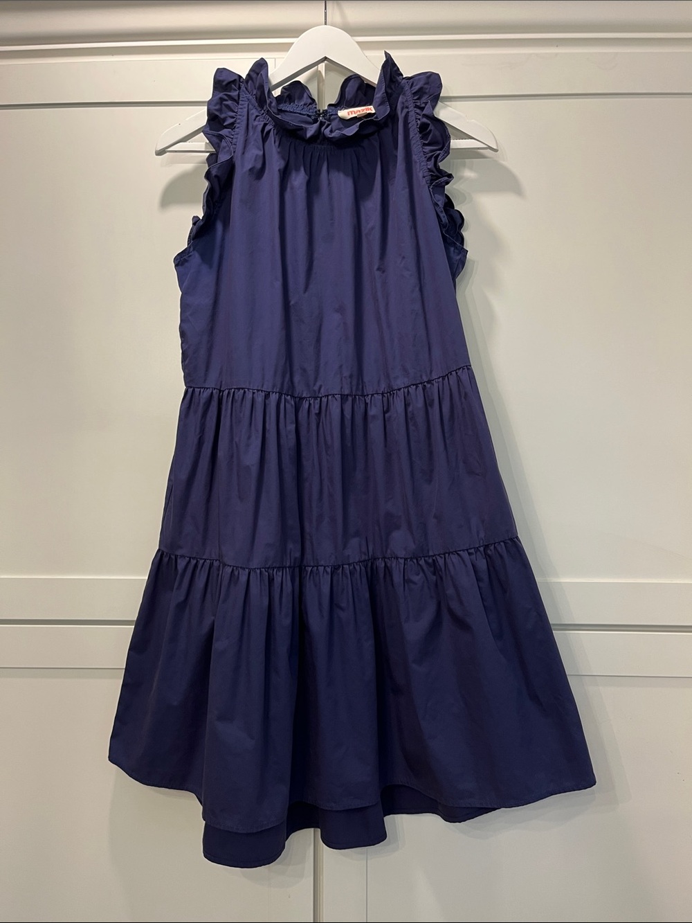 Mazik Navy Ruffle-Tiered High Neck Sleeveless Dress 100% Cotton